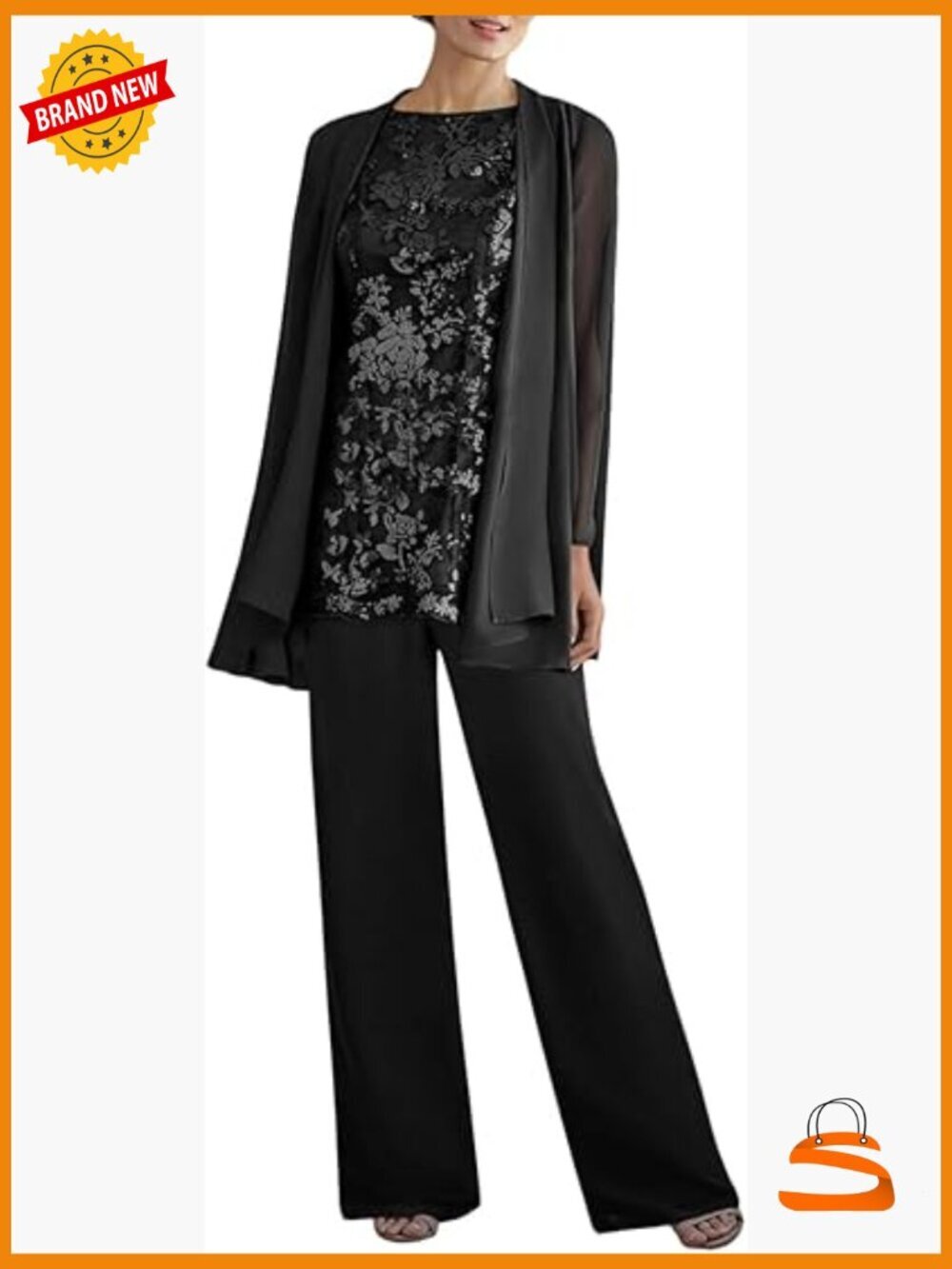 3-Piece Lace Pantsuit Set Formal Wedding Mother of Bride Outfit